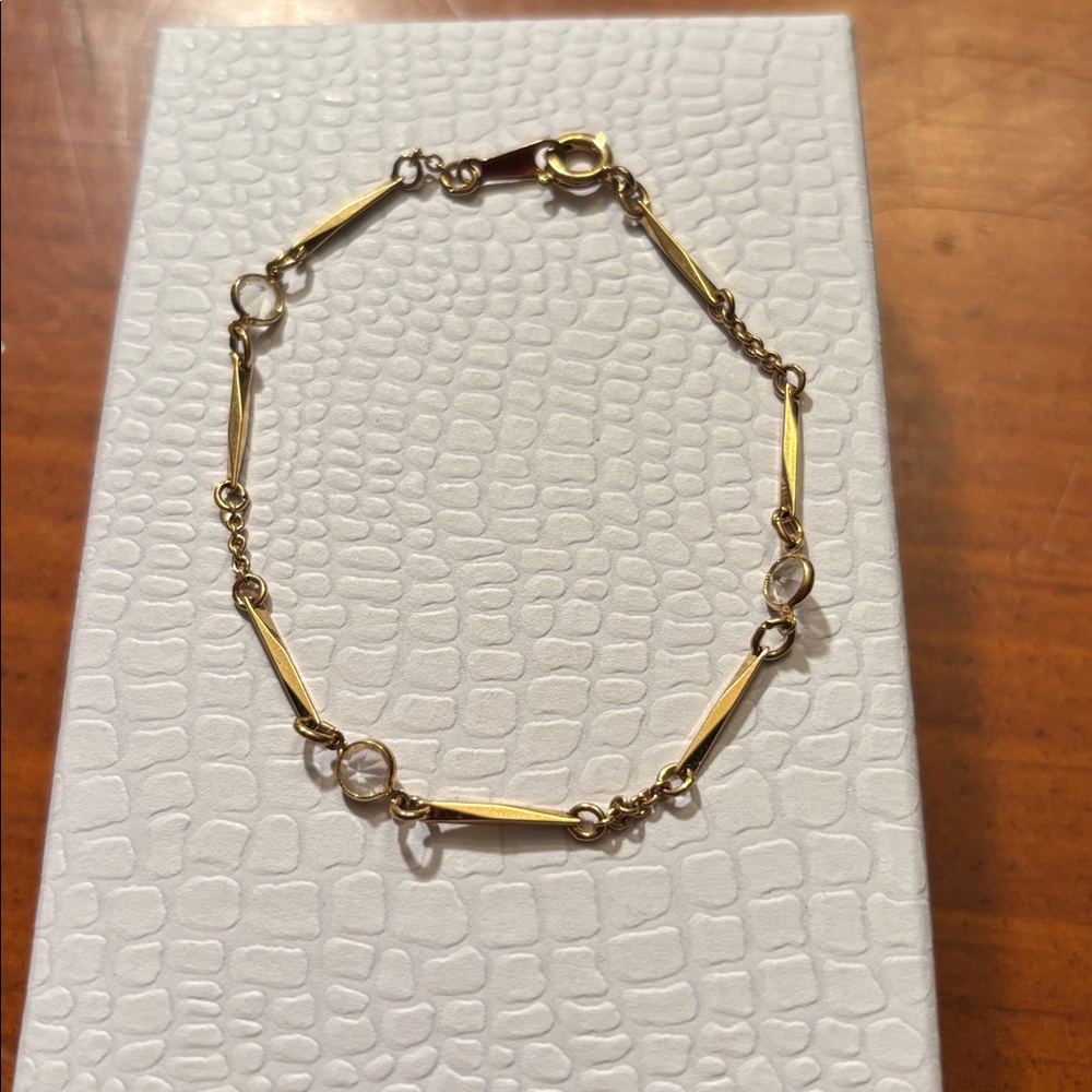Child's Goldtone Bracelet Bar Linked Three Clear Rhinestones AVON 6 1/2"